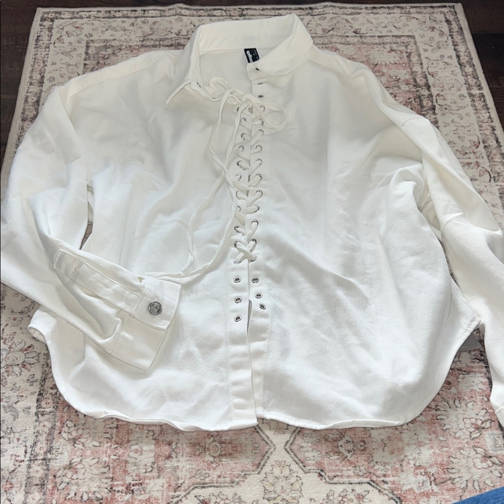 White Lace-Up Blouse